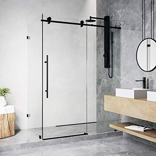 VIGO Elan E-Class 34 in. L x 46 in. W x 76 in. H Frameless Sliding Rectangle Shower Enclosure in Matte Black with Clear Glass-VG6053MBCL48