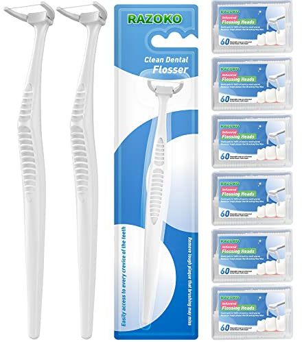 Zahnseide Picks,sauberes Zahnseide-Kit (3 Griffe & 360 Nachfüllungen)