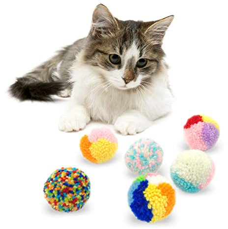 Andiker Katzenspielzeug Ball, Kätzchen Spielzeug Bunte Garnbälle für Indoor Katzen Interaktives Spielen (6 Stück)