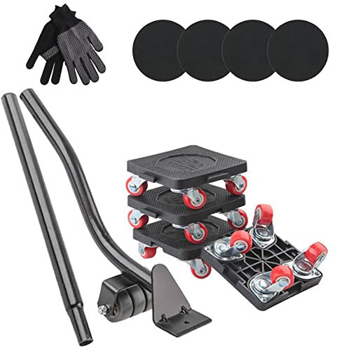 Juego de ruedas de transporte para muebles, con 4 ruedas de sistema de fácil movimiento, barra de extensión, 4 espaciadores y guantes, capacidad de carga de 400 kg, para mover muebles fácilmente