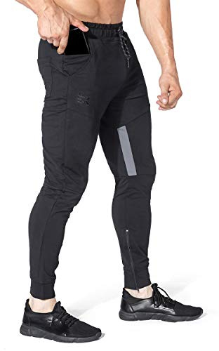 BROKIG Men Thigh Mesh Gym Joggers Trousers Tracksuit Bottoms XL Black