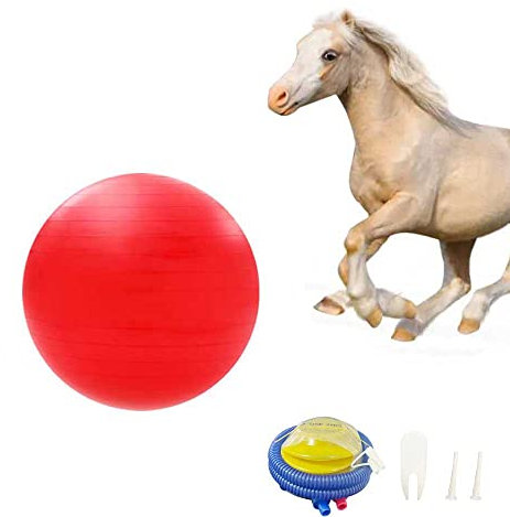 PLEURO Pferdeball-Trainingsspielzeug, großer Anti-Burst-Gymnastikball mit Inflator-Pumpe für Pferd, Lamm, Ziege Unterhaltung (55,9 cm, Rot)