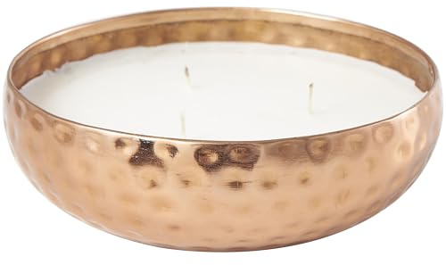 Deco 79 Metal Decorative Candle Tropical Breeze Scented Hammered 20 oz 3 Wick Aromatherapy Candle with White Wax, Wax Aromatherapy Candle 7 x 7 x 2, Copper