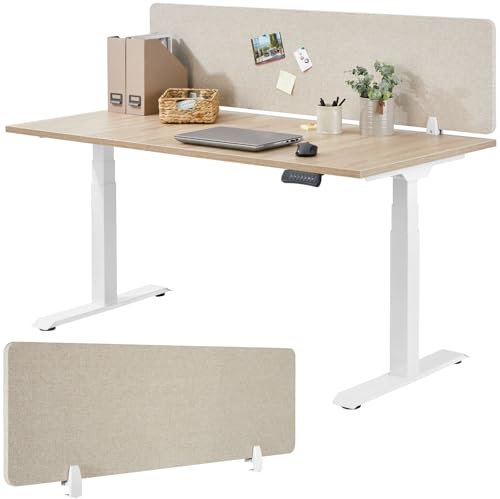 TecTake® Pannello Divisorio Scrivania Noisy, Angoli Arrotondati, Fonoassorbente in Pet, Montaggio Semplice, Adatto per l' Ufficio, Scrivania, Pannelli Divisori - 130 x 40 cm, Beige