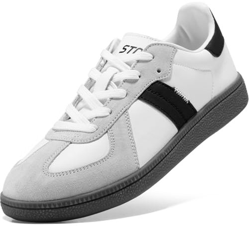 STQ Schuhe Damen Sneaker Sportschuhe Trainers Tennis Handball Skater Lightweight Turnschuhe Low Soft Schnürung Vintage Diabetiker Flach Trainers Leichte Klassisch Weiß Schwarz 39 EU / 7.5 US