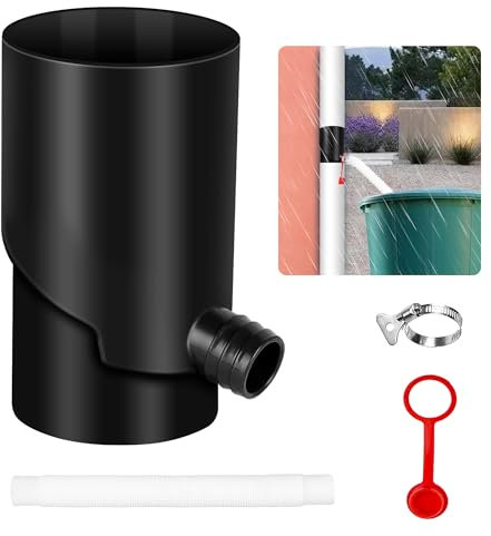 BKITC Collecteur d'eau De Pluie avec Tuyau Télescopique, Collecteur pour Tuyau De Descente 100mm, Résistant Au Gel, Rendement Hydrique 85%, Noir