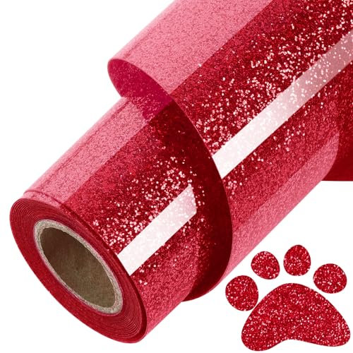 ​TORC Red Glitter HTV Red Heat Transfer Vinyl HTV Rolls, 12 x 12 ft Iron on Vinyl for T Shirts Red Glitter HTV Vinyl for All Cutter Machines Easy to Cut & Weed for Heat Vinyl Design 1 Roll