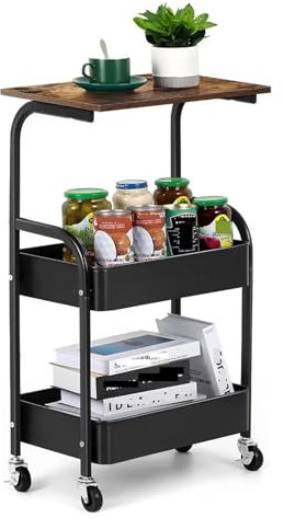 Cenz-888 Estante de Almacenamiento de Cocina Carro rodante de Cocina de 3 Niveles, Carro de Almacenamiento de 16,54 con Ruedas, Mesa de Madera Mesa Isla para Cocina