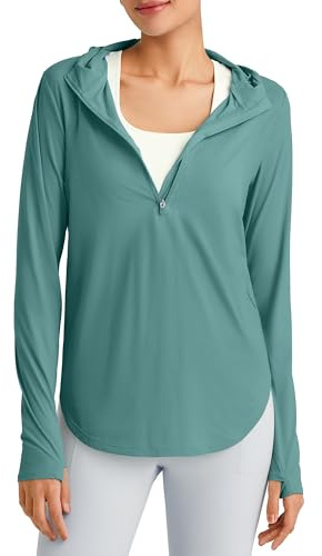 G4Free Long Sleeve Sun Shirt Women Fishing Shirts Hoodie Breathable Quick Dry UPF Clothing Thumbholes Workout Yoga (Myrtle Green,S)