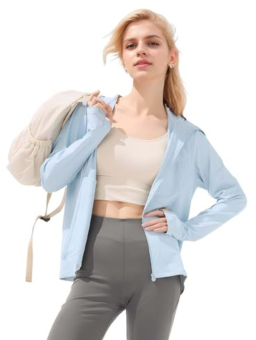 BENEUNDER Cooling Women's UPF 50+ Sun Protection Lightweight Hoodie Jacket Long Sleeve Active Sun Shirts for Outdoor Workout Blue