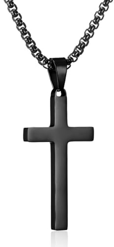RWQIAN Mens Cross Necklace Gold/Silver/Black Stainless Steel Chain with Cross Pendant,Christian Jewelry Confirmation Baptism Gifts for Easter 60cm