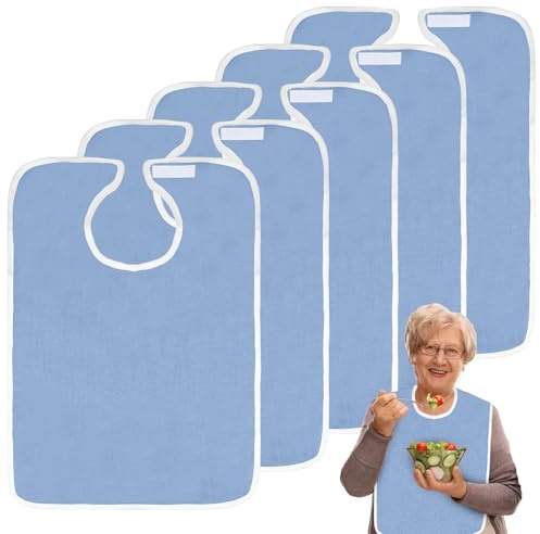 GOMETY Lot de 5 bavoirs pour adultes, en tissu éponge, réutilisables, imperméables, lavables, avec fermeture Velcro, attrape-miettes, unisexe, protection des vêtements pour mère et père