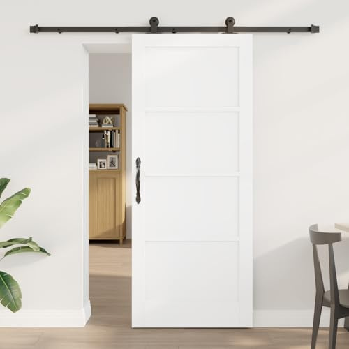 Générique Porte coulissante avec kit de matériel Blanche 83x202 cm en Bois Massif de pin,Portes d'entrée,22.69KG-3333365