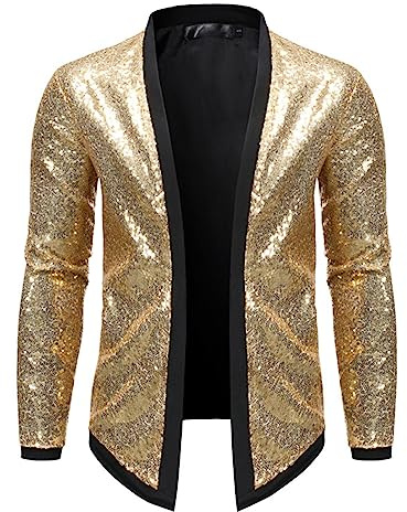 RUMAOZIA Veste à paillettes métallisées pour homme - Veste dorée à paillettes - Pour mariage, fête, Noël, Nouvel An - Veste brillante - Costume de performance - Veste bomber disco - Veste demi-saison