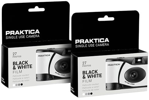 Praktica Single Use Disposable Camera 27 Shots Black & White Film Pack of 2 for weddings, gatherings, travel & more