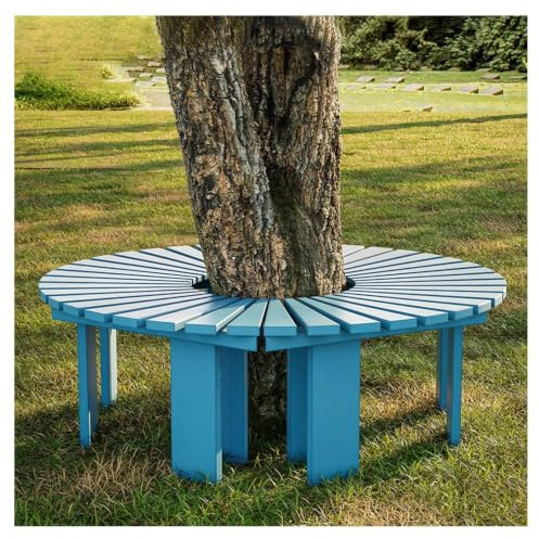 Circular uteplats sittplatser, trä wrap Around trädbänk väderbeständig | Cirkulär uteplats med ram av massivt trä, böjd trädbänk Allvädersställ for växtställ(Blue)