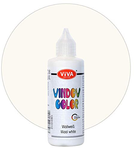 Viva Decor® Window Colour (Wool White White, 90 ml) Window Paints for Removable Pictures and Stickers for Decoration, Mirrors, Tiles, Vases and Windows - Made in Germany