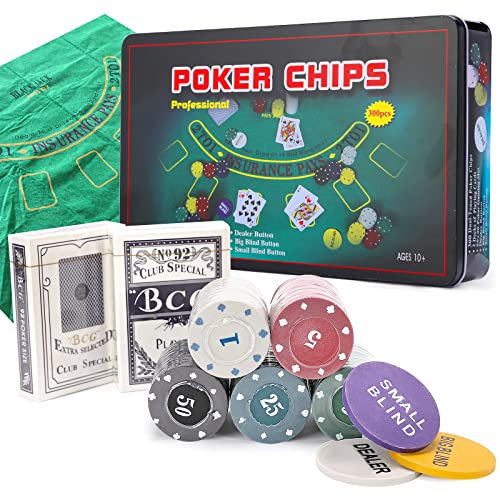 ShellKingdom Poker Chip Set für Texas Holdem Blackjack 300 Poker Chips Set mit Tischdecke Spielspiel für Familie Freunde Party (300 Set)