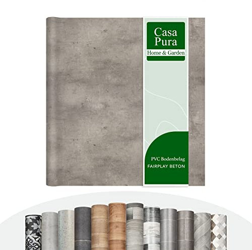 casa pura® CV Bodenbelag Fairplay - extra abriebfester PVC Bodenbelag (geschäumt) - Oberfläche in moderner Beton Optik - Meterware (Grau 100x250 cm)