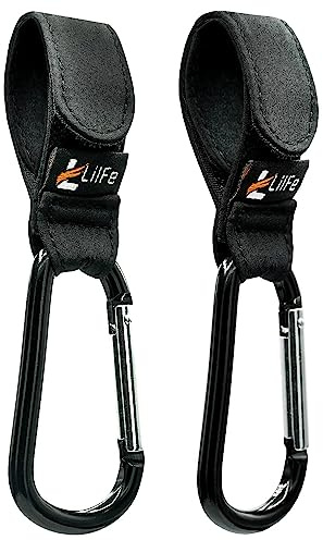 Ganchos negros para cochecito – Pack 2 – Correa, clip o colgar una bolsa de pañales a tu cochecito o cochecito