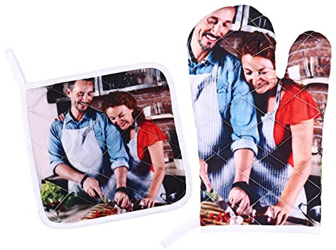 Maniques et gants de four personnalisés Ensemble de maniques avec photo, gants anti-brûlure et résistants à la chaleur Accessoires Outils de cuisine (style 1)