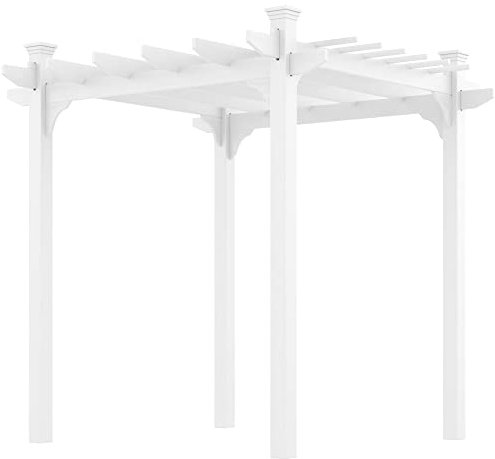 Outsunny Pergola en Bois Traditionnelle autoportante avec 4 Pieds Toit terrasse à décorer - dim. 230 x 230 x 230 cm - Blanc