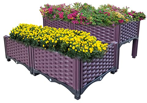 Doppy Plastic Raised Garden Bed Set of 4, Garden Bed Planter Kit for Outdoor Indoor Plants Elevated Garden Boxes Plant pots for Vegetables, Standing Garden Container for Backyard, Patio