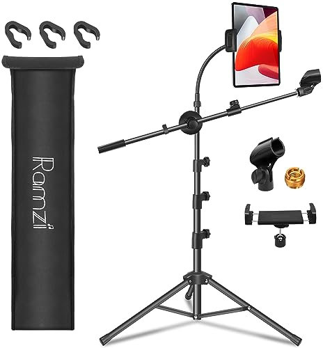 Mic Stand,6 In 1 Microphone Stand Floor Boom Mic Stand Support Boom Gooseneck Mic Clips Tablet Phone Holder Free Switching With Mic Stand Bag