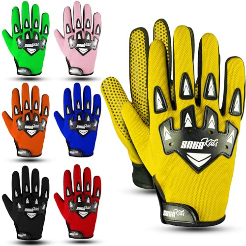 SAGA SPORTS Guanti da moto per bambini Guanti da motocross durevoli e confortevoli Abbigliamento da moto perfetto per il tuo bambino (Gialla, Medium [6-8 Yrs])