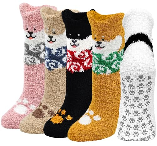 PUTUO Calzini Invernali Antiscivolo per Donna: Calze da Casa Calde Morbide Termiche per Donna Calzini Soffici Pelosi per Regalo Natale 5 Paia 35-41