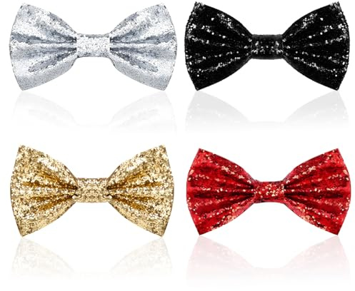 LURVOUS 4 Piezas Pajarita con Purpurina para Hombre, Brillante Ajustable Preanudada, de Lentejuelas para Fiestas Carnavales Espectáculos, Oro Negro Plata Rojo (4 Colores)