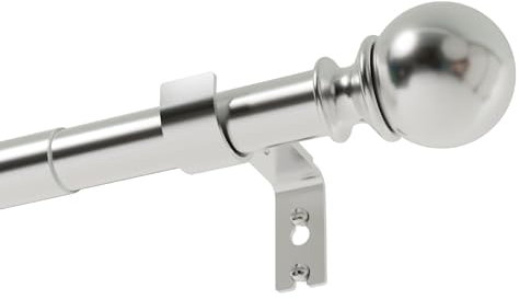 Curtain Poles for Eyelet Curtains Single Curtain Rod Silver Curtain Pole with Adjustable Brackets and Round Finials for Living Room, Bathroom, Bedroom（23.6-57inch, Silver）