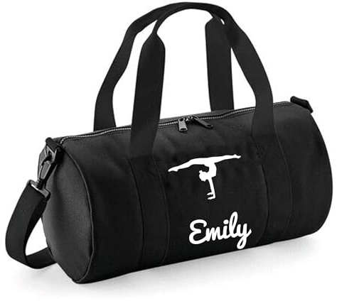 Personalised Gymnastics Bag Girls Dance Bags for Girls Kids Gym Bag Perfect Gymnastics Gifts & Sports Equipment Storage 20x20x40cm 12L Handstand Split Design Barrel Bag for Gymnastics Black