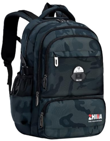 Amythe Schulrucksack Jungen 1-6 Klasse, 2025 Rucksack Schule Kinder 6-12 Jahre Camouflage Schulranzen Ergonomisch mit Brustgurt, Schultasche Wasserabweisend und Leicht 24L-Armeegrün