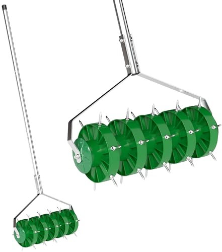 Outsunny Rouleau aérateur de pelouse avec poignée Amovible en 3 pièces, aérateur de Gazon Manuel, Outil de carottage de pelouse pour Jardin, terrasse, Cour, 45 x 21 x 140 cm, Vert foncé