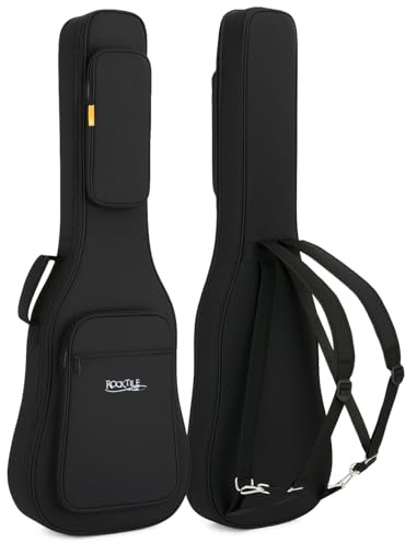 ROCKTILE EGSC-1122BK Softcase per Chitarra Elettrica – Borsa imbottita spessa con supporto per manico, imbracatura zaino e tre tasche esterne – Idrorepellente e robusta per un trasporto sicuro - Nero