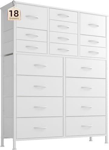 CAIYUN Cassettiera con 18 cassetti in tessuto, cassettiera in tessuto, mobile con cassetti per camera da letto, cassettiera per soggiorno, armadio con cassetti, con robusto telaio in acciaio, piano in