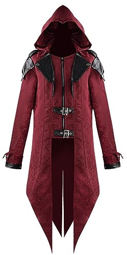 Steampunk Manteau à capuche pour homme - Veste gothique à capuche pour homme avec fermeture éclair - Classique médiéval - Noir - Frack victorien - Jupe de marche élégante - Théâtre - Cosplay - Costume