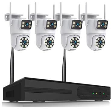 XNASU Sistema de cámaras PTZ de seguridad WiFi inalámbricas de 4 MP, kit NVR de vigilancia doméstica de 4 canales con audio bidireccional, visión nocturna a color, detección de movimiento, para