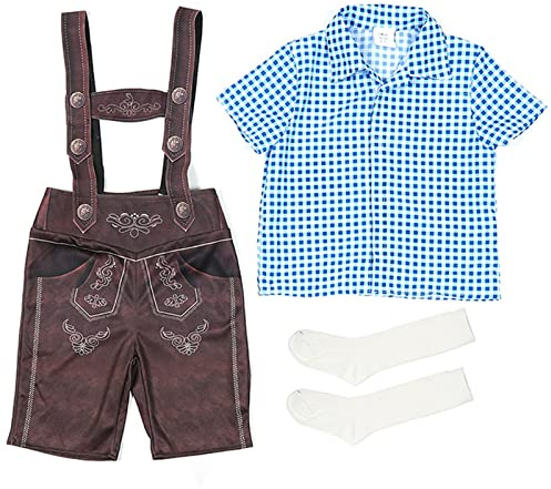 2025 Niños Niño Bebé Niña Verano Estampado Algodón El Oktoberfest Camisa Manga Corta Pantalones Faldas Calcetines Trajes Ropa de Lluvia Conjunto de Ropa Niños, azul, 2-4 años
