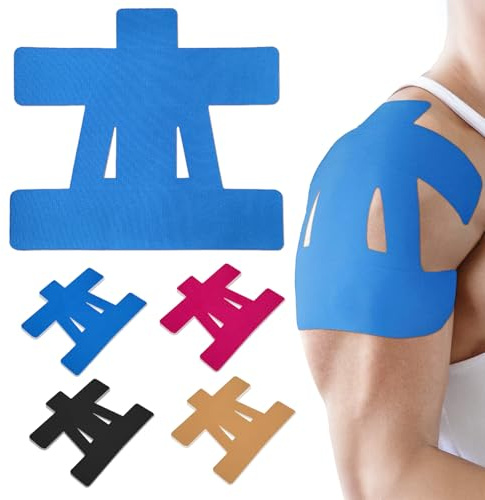 12 pcs tape kinesiologie Shoulders,bande kinesiologie Pre-Cut Shoulders,Waterproof, breathable, hypoallergenic kinesio tape,avec un adhésif durable qui tient pendant 4 à 7 jours(Bleu)