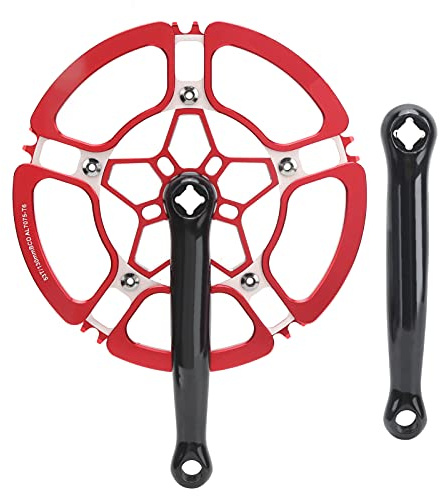 Baxnore Armero de cigüeñal de la cigüeñal de bicicleta 170 mm de aleación de aluminio liviano 53t Vuella de una sola velocidad con pernos de acero cromado para bicicletas de montañ (Rojo)