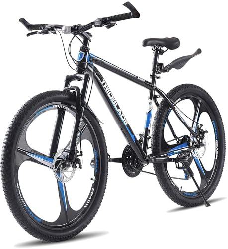 LSLIFE 26 Inch Mountain Bike 21-Speed Mountain Bicycle Mens Boys Bike Disc Brakes 3 Spoke Wheels with Shock Absorber (26 Inch, Black & Blue)