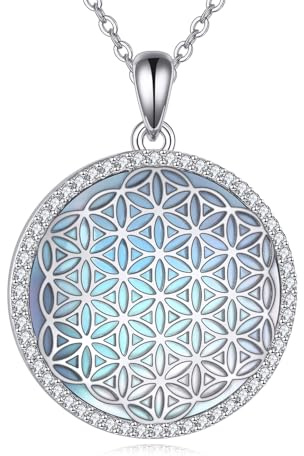 ONEFINITY livets blomma kedja 925 sterlingsilver månsten blomma livets hänge smycken gåva för kvinnor och män