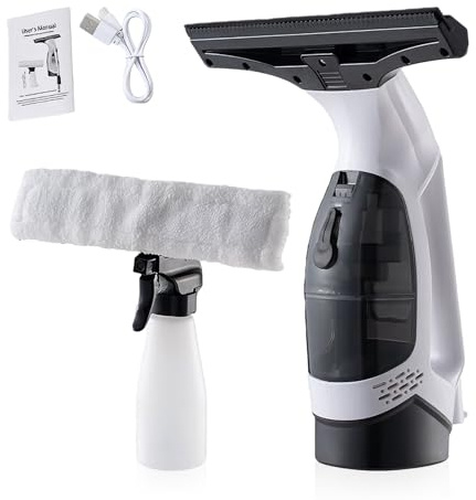 150ml Fensterputzer Elektrisch: Akku Fenstersauger mit 300ml Sprühflasche und Mikrofaser-Wischbezug, Kunststoffmaterial Fensterreiniger für Fenster Fliesen Spiegel Duschwände