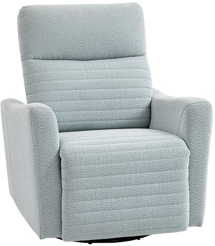 HOMCOM Reclinable, sillón reclinable con reposapiés, giratorio 360°, basculante, asiento ancho, respaldo y reposabrazos acolchados, tela de lino, para salón oficina home cinema, gris-azul