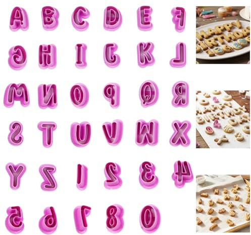 Fondant Letter Cutters, Letter Cookie Cutters, 35 PCS Number Shapes Letter-Cheese Cutter Alphabet Plastic Fondant-Letter-Cutters for Polymer, Suitable Birthday, New Year and Holiday Party Decorations