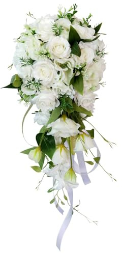 Xweptuy Ramo de Boda, Ramo de Novia romántico en Forma de lágrima de 9, 1x21, 7 Pulgadas, Rosa Artificial en Cascada para Novia sosteniendo Centro de Mesa de Boda decoración Estilo 1