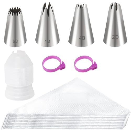 Juego de 107 mangas pasteleras, 100 mangas pasteleras desechables con 4 boquillas de acero inoxidable 304, 2 bridas de silicona y 1 acoplador para tartas, accesorios para decoración de tartas y
