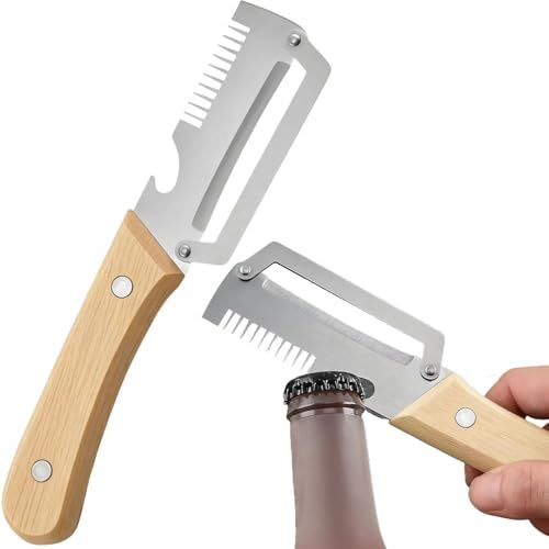 2 Pzas Pelador De Acero Inoxidable Con Mango De Madera, Cuchillo Pelador Con Mango Madera, Peladors Y Abridor Incluido, Hoja Afilada, Mangos Ergonómico, Pelado Y Apertura Botellas